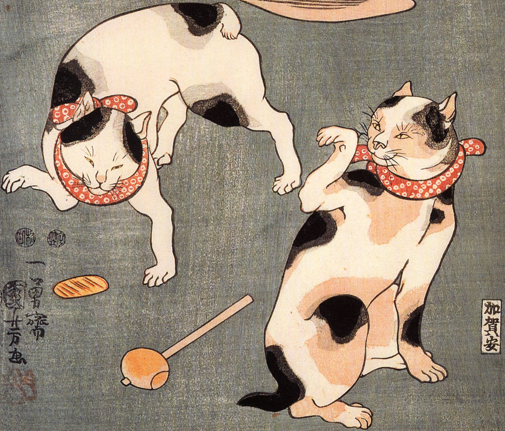 江戸の浮世絵 — 歌川国芳「たとえ尽の内」ことわざを表す4匹の猫