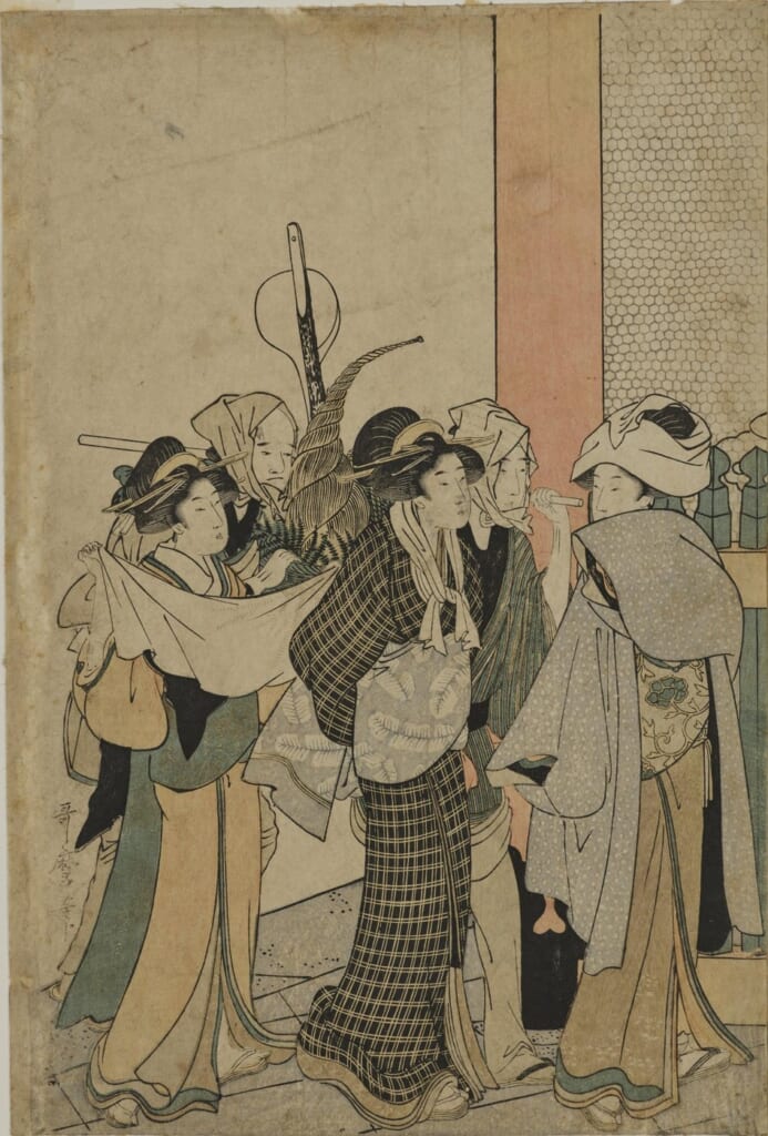 喜多川歌麿「浅草年の市」。年の市でにぎわう浅草の人々を描いた錦絵